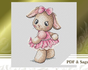 Baby girl сross stitch pattern PDF, Bunny hand embroidery pattern instant download