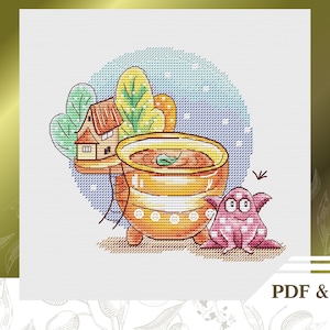Fairy house cross stitch pattern PDF, Fantasy cross stitch chart instant download, Cute baby hand embroidery pattern