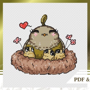 Kawaii cross stitch pattern PDF, Mother&#39;s day cross stitch pattern instant download, Mom hand embroidery pattern