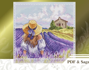 Schema punto croce lavanda PDF, download istantaneo dello schema punto croce paesaggio, decorazione murale campi di lavanda