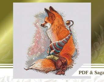 Cute gnome cross stitch pattern PDF, Fox cross stitch chart instant download, Christmas gnome embroidery pattern
