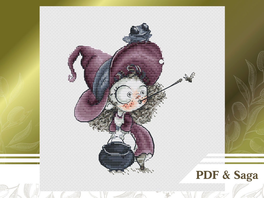 Silly Witch Pattern Cute Witch сross Stitch Pattern PDF, Funny Halloween сross Stitch Chart ...
