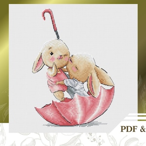 Bunny сross stitch patroon PDF, Baby dieren сross stitch chart direct downloaden, Schattig borduurpatroon voor een tweeling