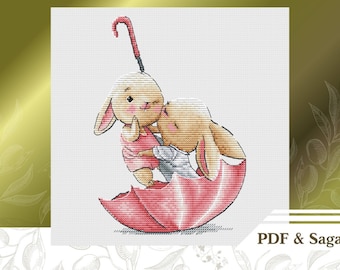 Bunny сross stitch patroon PDF, Baby dieren сross stitch chart direct downloaden, Schattig borduurpatroon voor een tweeling