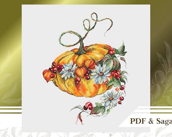 Pumpkin сross stitch pattern PDF, Thanksgiving day сross stitch chart instant download, Fall embroidery pattern