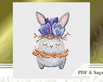 Easter bunny сross stitch pattern PDF and SAGA  instant download, Easter hand embroidery pattern