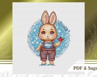 Schattig konijntje kruissteekpatroon PDF, babyjongen kruissteekdiagram direct downloaden