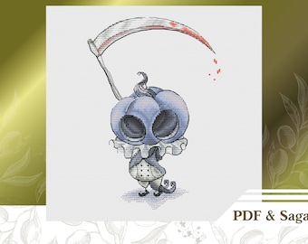 Ghost сross stitch pattern PDF, Halloween pumpkin сross stitch chart instant download, Horror hand embroidery pattern