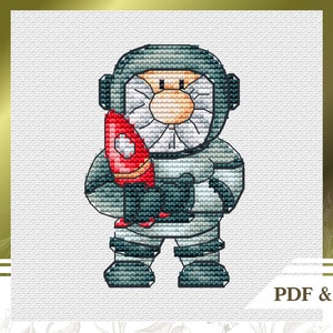 ノーム宇宙飛行士クロスステッチパターン PDF、宇宙クロスステッチチャートの即時ダウンロード、ギャラクシーハンド刺繍パターン PDF