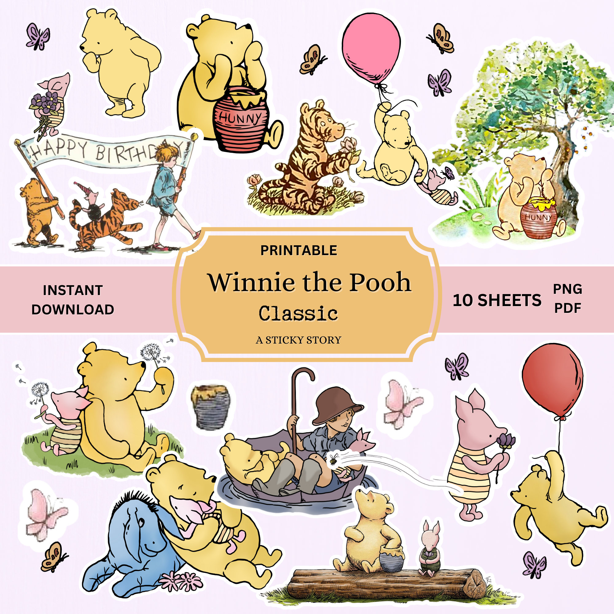 Double Sided Cake Topper Winnie the Pooh Classic Baby Shower We Love You  Already Centerpiece Party Decor Digital Download 0001 