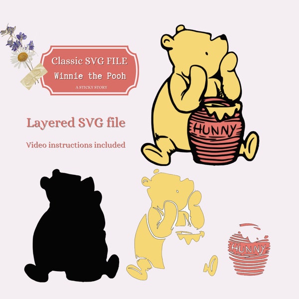 Classic Winnie the Pooh SVG, Layered SVG Winnie the Pooh, Cut file for Cricut, Silhouette