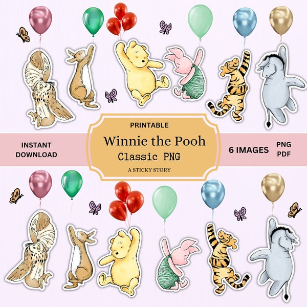 Classic Winnie the Pooh PNG, Winnie the Pooh Clipart, Winnie the Pooh baby shower decorations, Classic Winnie the Pooh nursery, Cut out print