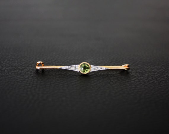 Shiny and Fine French Peridot & Diamonds Brooch i… - image 1