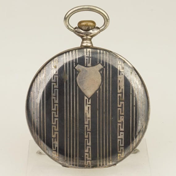 WORKING! Niello Solid Silver Pocket Watch Antique… - image 9