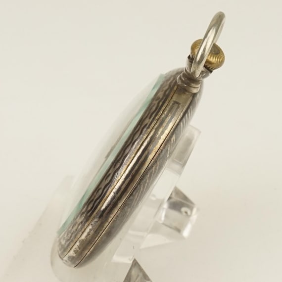 WORKING! Niello Solid Silver Pocket Watch Antique… - image 3