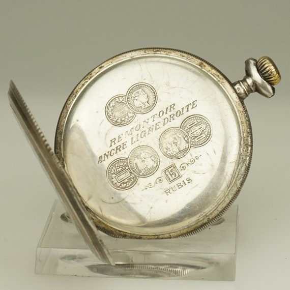 RARE! Solid Silver Pocket Watch Antique Men's Lad… - image 7