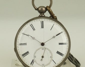 RARE! Montre de poche en argent massif Antique pour hommes, chronomètre duplex sans fusée, montre-bracelet à répétition, chronographe RAR