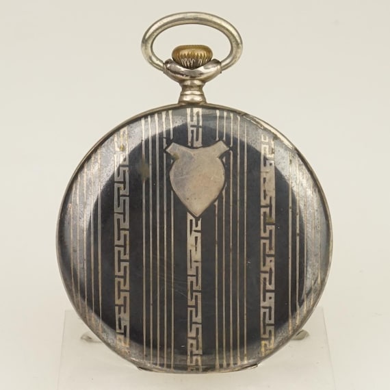 WORKING! Niello Solid Silver Pocket Watch Antique… - image 1