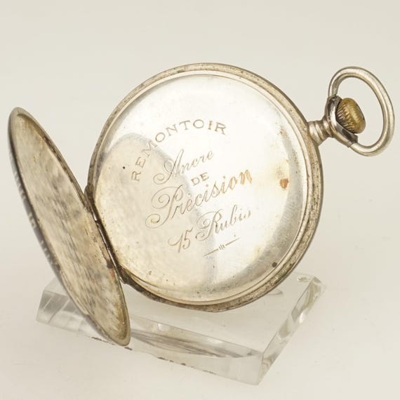 WORKING! Niello Solid Silver Pocket Watch Antique… - image 6