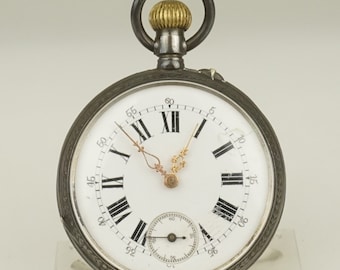 SELTEN! Massiv Silber Taschenuhr Antik Herren Damen ohne Schnürung duplex Chronometer Armbanduhr Repetier-Chronograph RAR