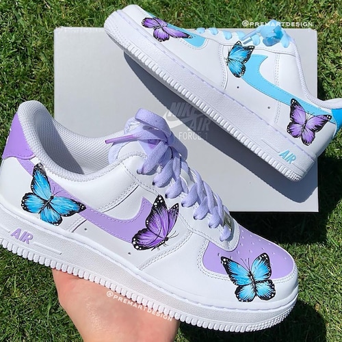 Blue Purple Butterfly Custom Air Force 1 Hand Painted Custom - Etsy