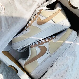 Beige Brown Custom Air Force 1 - Hand Painted Custom Designs - Custom AF1 -  Air Force 1 Custom Ideas