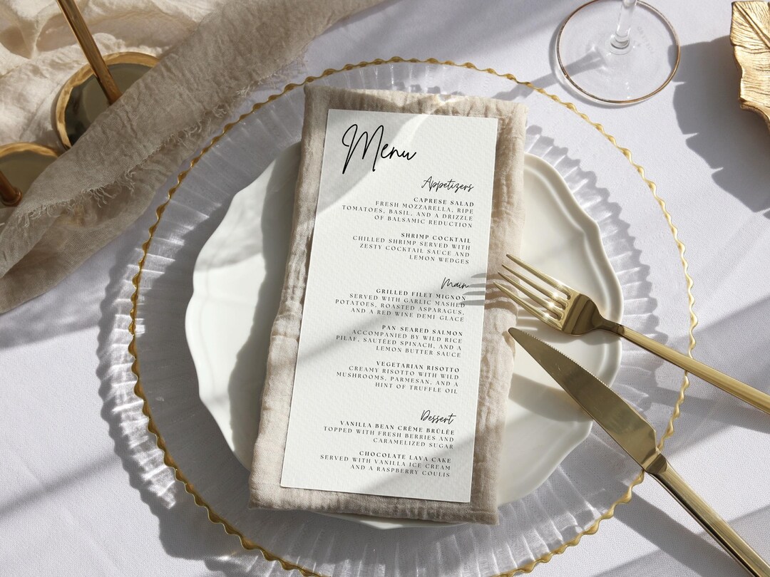 Boho Wedding Menu Canva Template: Minimalist Dinner Menu (digital ...