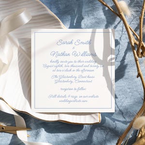 Light Blue Handwritten Square Wedding Invitation Canva Template, Wedding Invite with space for Website and RSVP, Customizable and Printable