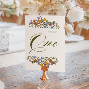 Botanical Floral Wedding Table Number Signs Canva Template, Printable 5x7 Table Numbers, Wedding Reception Table Decor, Customizable Signs