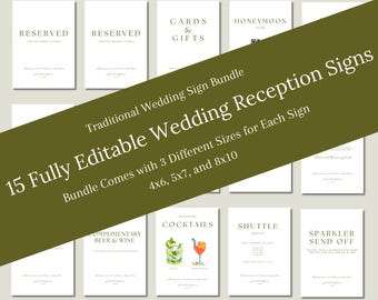 Botanical Wedding Reception Signs: Editable Canva Template (Digital Download)
