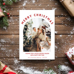 Modèle de carte photo Noël bohème : arche des fêtes modifiable (toile)