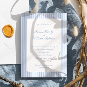 Blue and White Stripe Wedding Invitation Canva Template, Editable Customizable Printable Invitation, Digital Download, Coastal Invite