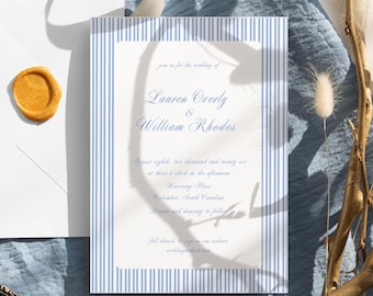 Preppy Coastal Stripe Wedding Invitation Canva Template (Digital Download)