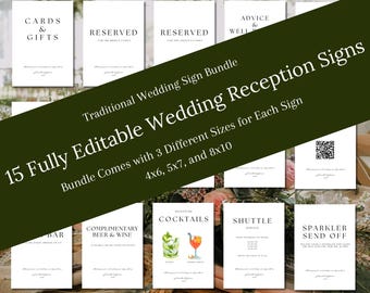 Botanical Wedding Reception Sign Template: Editable Canva Bundle (Digital Download)