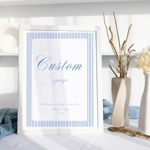 Blue Stripe Wedding Sign Template: Customizable Printable (Digital Download)