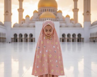 Baumwoll Gebetskleidung für Kinder – Rock & Kopftuch – Bequeme islamische Gebetskleidung für Mädchen