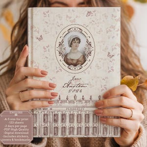 Jane Austen Planner 2026. English. A-5. Dated. 2 days per page. Digital download. Yearly and monthly calendars. Bookmarks. PDF. Printable.