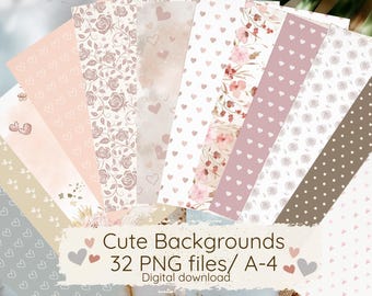 Digitalt papperspaket | 32 designer | Scrapbookingpapper | Kommersiellt bruk | Söta bakgrunder | Digital nedladdning | Utskrivbara filer | Mönster | Hantverk