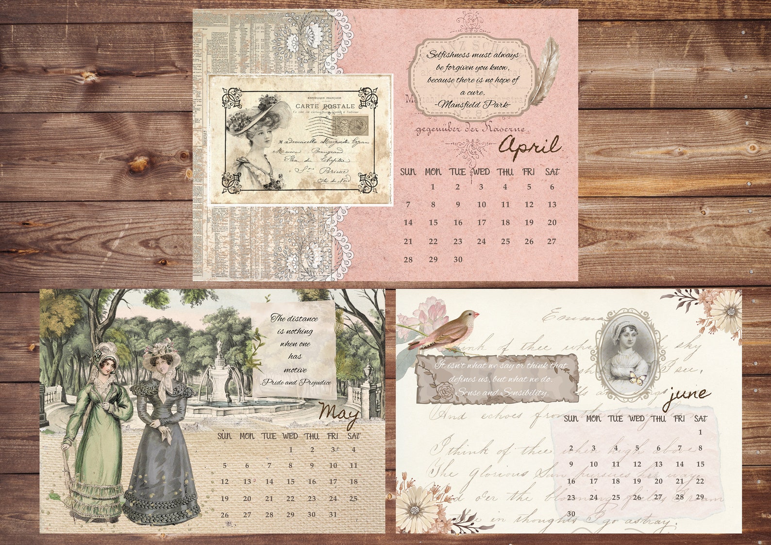 Jane Austen Calendar 2024. ENGLISH / ESPAÑOL. Printable. Digital Download. Romantic. Available