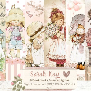 Sarah Kay bokmärken. 9 utskrivbara bokmärken. Vintage bokmärke. Cottage girls. Shabby chic. Direkt nedladdning. Vintage presenter. Bokälskare. bild 6