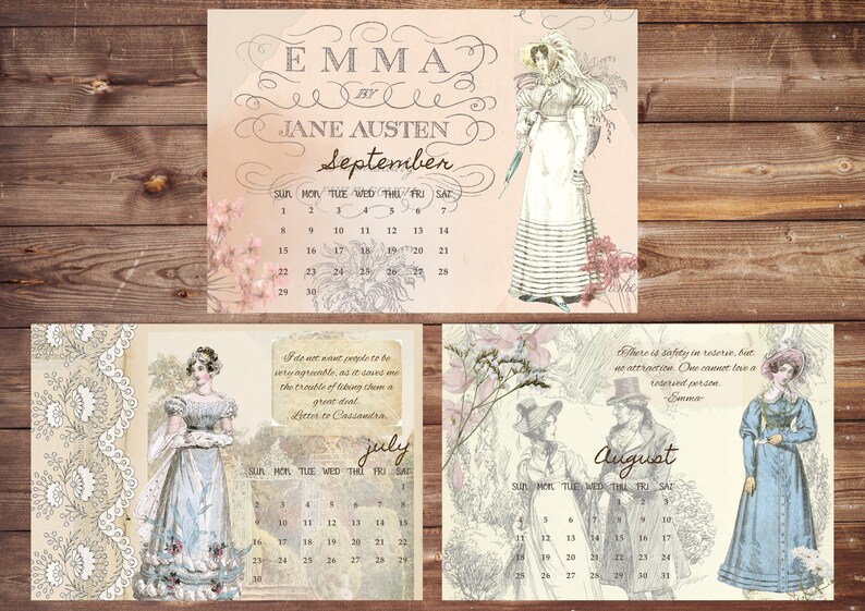 Jane Austen Calendar 2025. Printable. Digital Download. Etsy Australia