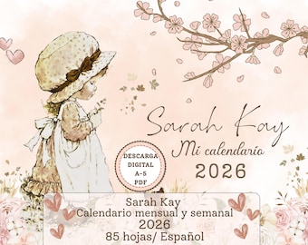 Sarah Kay 2026 Månads- och veckokalender / Spansk / Daterad / Utskrivbar kalender / PDF / A5-storlek / Digital nedladdning / 2026 Planerare