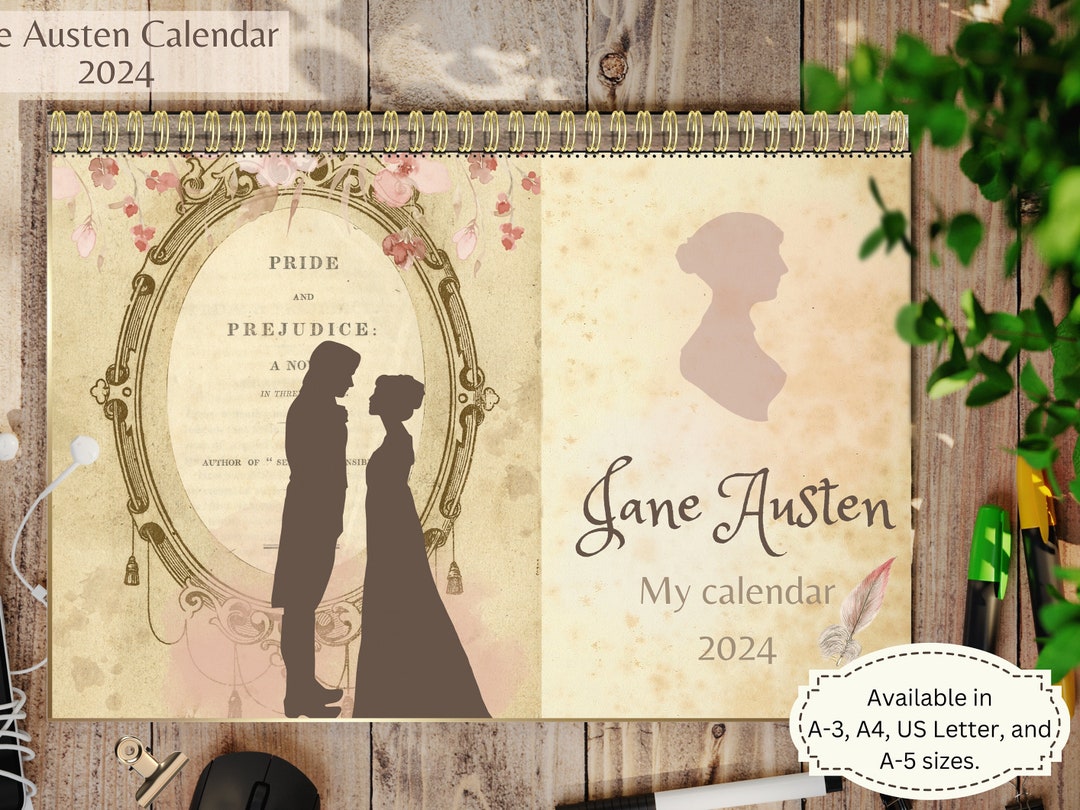 Jane Austen Calendar 2024. Printable. Digital Download. Romantic