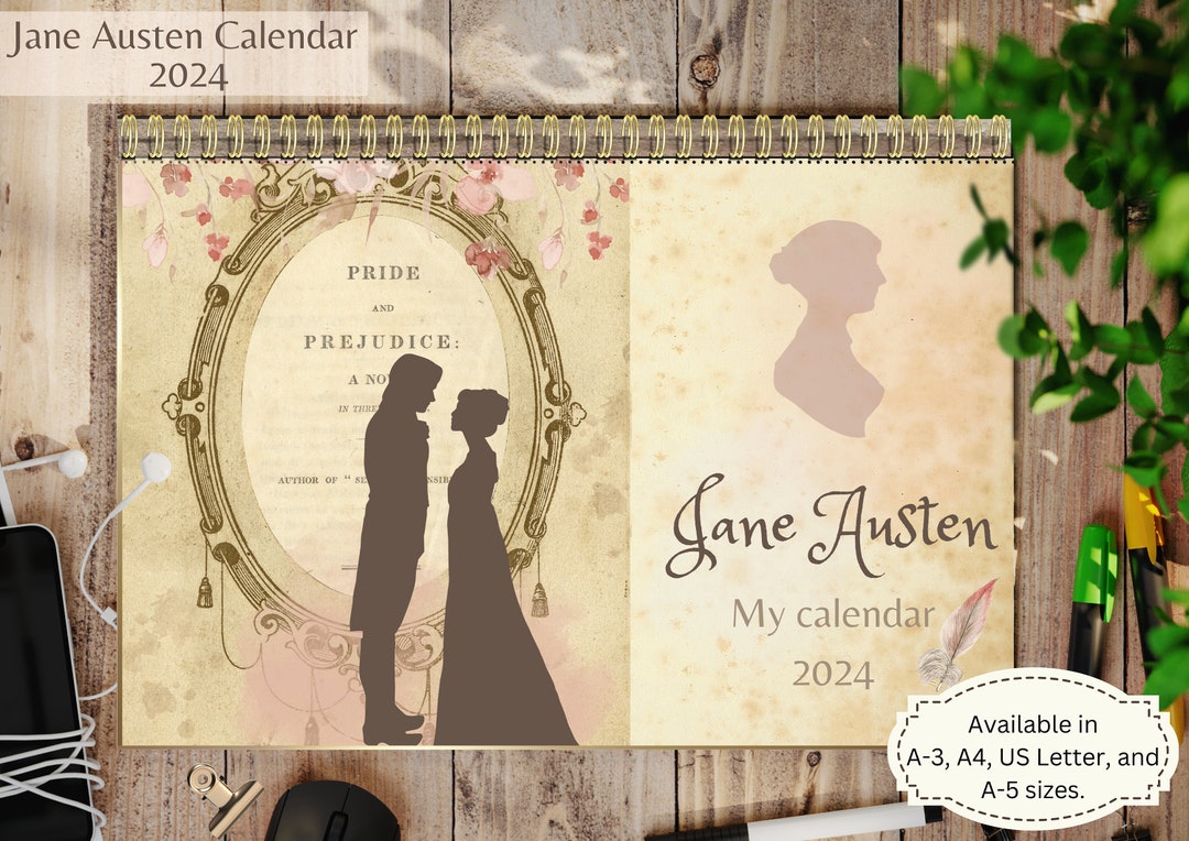Jane Austen Calendar 2024. Printable. Digital Download. Etsy Australia