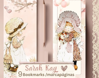 Sarah Kay Lesezeichen. 9 Lesezeichen zum Ausdrucken. Vintage-Lesezeichen. Landhausstil. Shabby Chic. Sofortiger Download. Vintage-Geschenke. Für Bücherliebhaber.