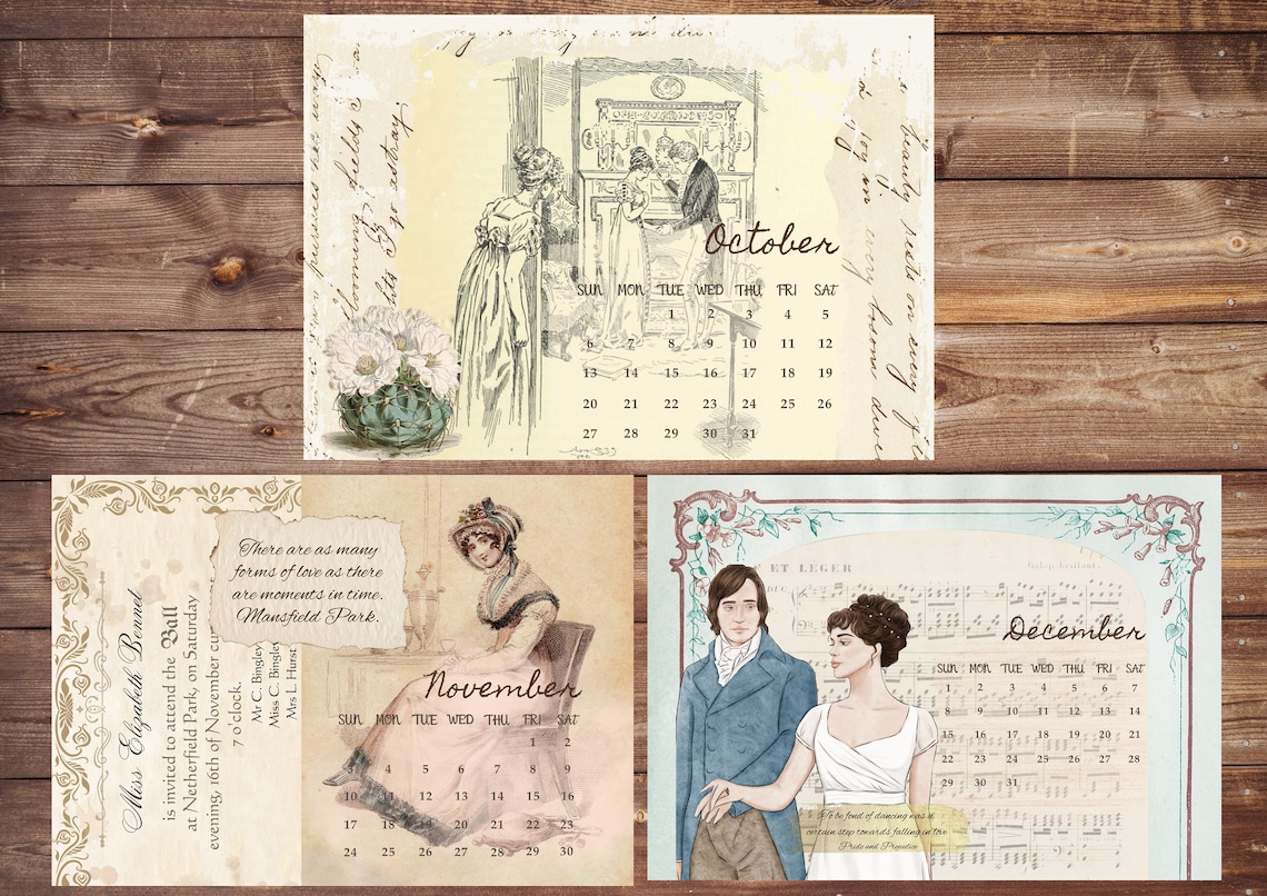 Jane Austen Calendar 2024. ENGLISH / ESPAÑOL. Printable. Digital
