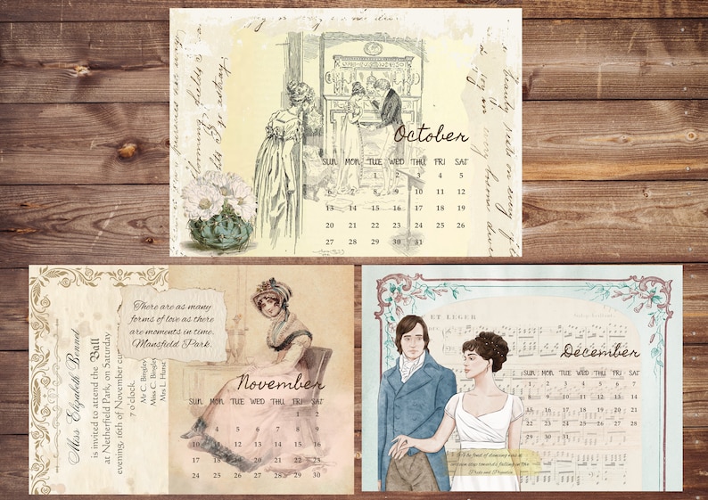 Jane Austen Calendar 2024. ENGLISH / ESPAÑOL. Printable. Digital