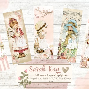 Sarah Kay bokmärken. 9 utskrivbara bokmärken. Vintage bokmärke. Cottage girls. Shabby chic. Direkt nedladdning. Vintage presenter. Bokälskare. bild 3