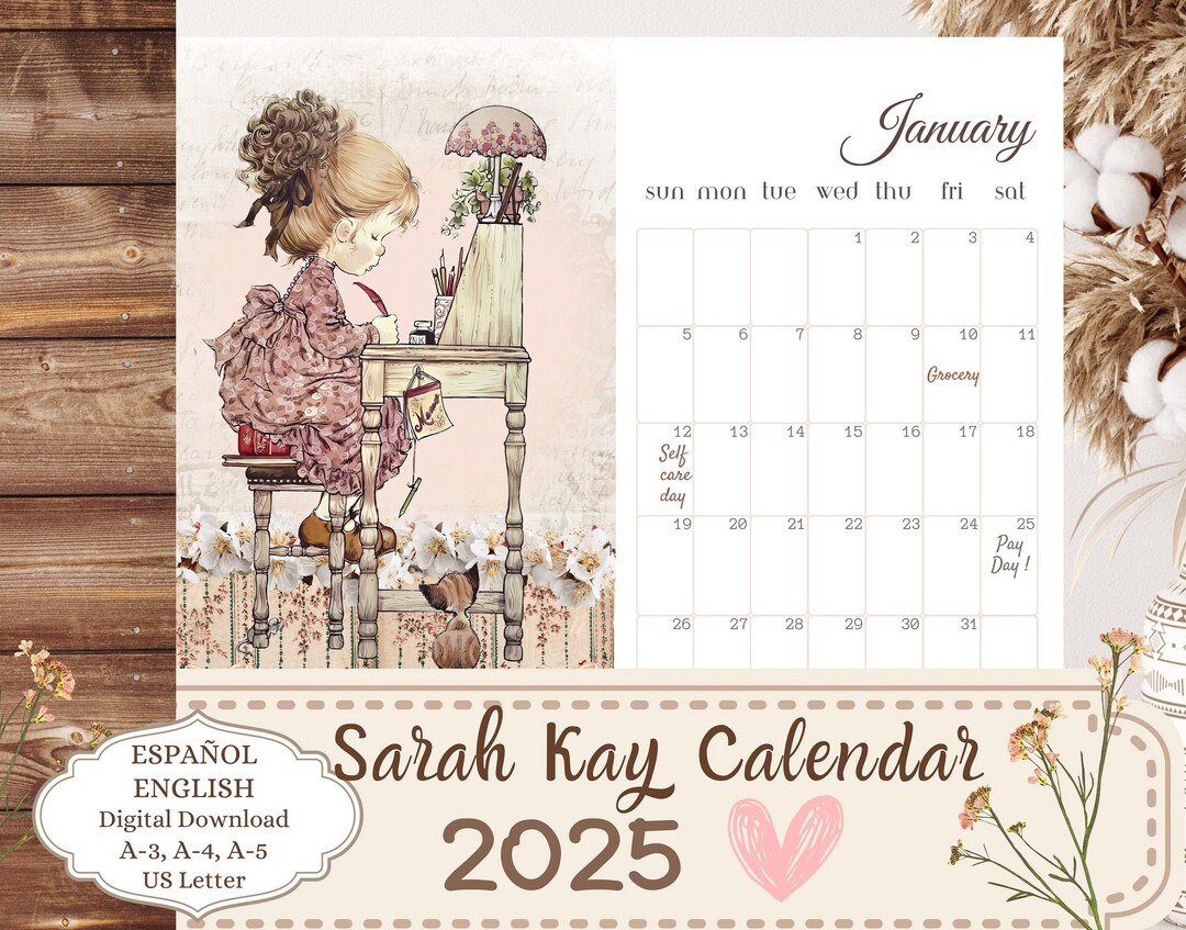 sarah-kay-calendar-2025-english-spanish-printable-calendar-cottage-girls-a3-a4-us-letter-a5-digital-download-digital-calendar-2025-etsy