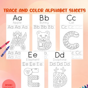 Alphabet Worksheets, Tracing, Coloring, Printable, Letters, Kindergarten, Kids, Teachers, Practice, 52 Instant Download PDF